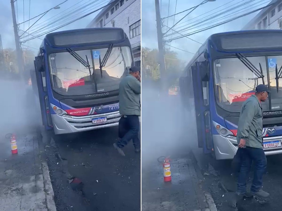 Ônibus pega fogo no litoral de São Paulo e passageiros desembarcam às pressas
