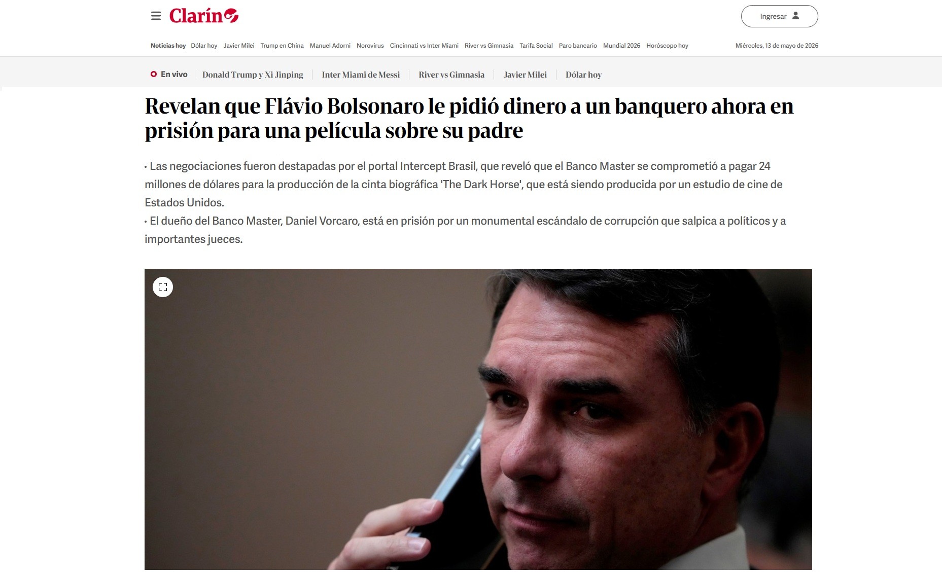 Intercept revela Flávio Bolsonaro pediu dinheiro para filme; caso ecoa no exterior