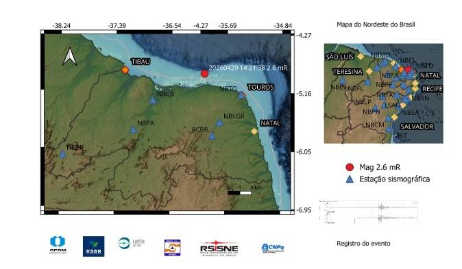 Laboratório da UFRN registra tremor no litoral do RN